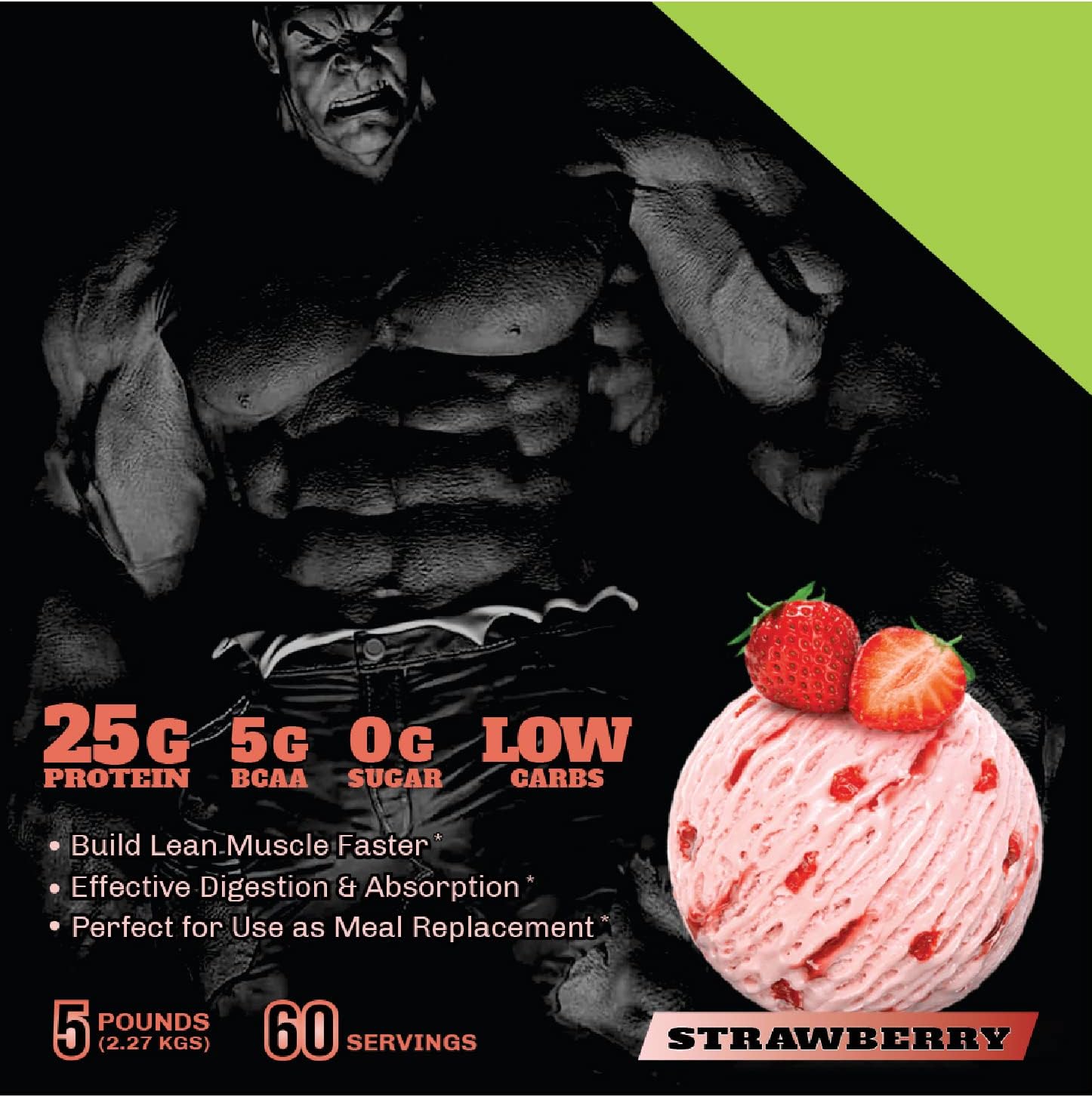 5LB Strawberry Whey Protein Isolate from THE HULK LAB - Non-GMO Isolate Protein Powder with Free Sampler on First Order