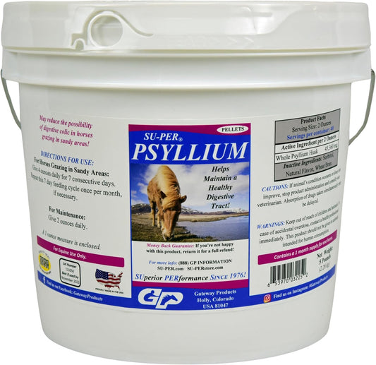 5lb SU-PER Psyllium Pellets Horse Digestive Tract Supplement - Supports Sand & Dirt Removal - 1 Month Supply