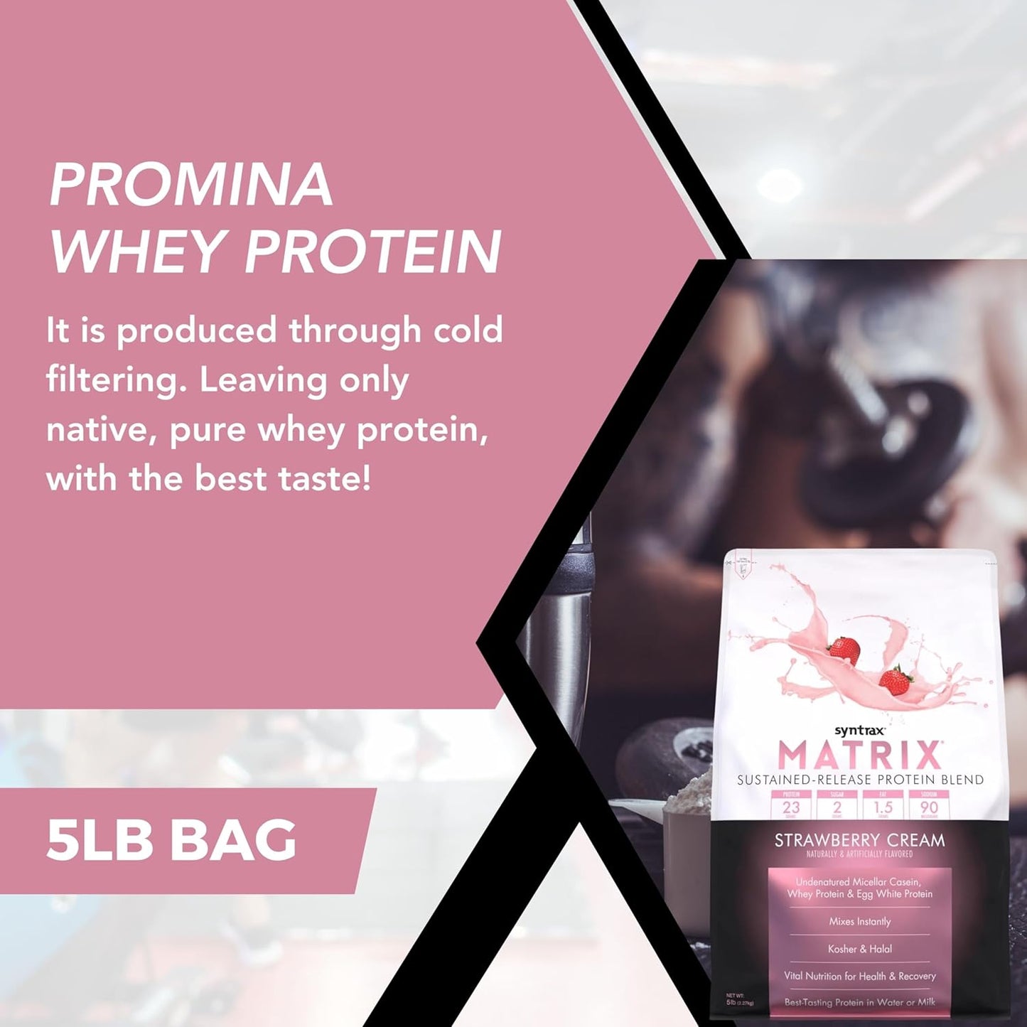 5lb Syntrax Matrix Protein Powder Bundle: Sustained-Release Casein & Whey Protein - Instant Mix Strawberry Cream Flavor with Nutrition Keychain