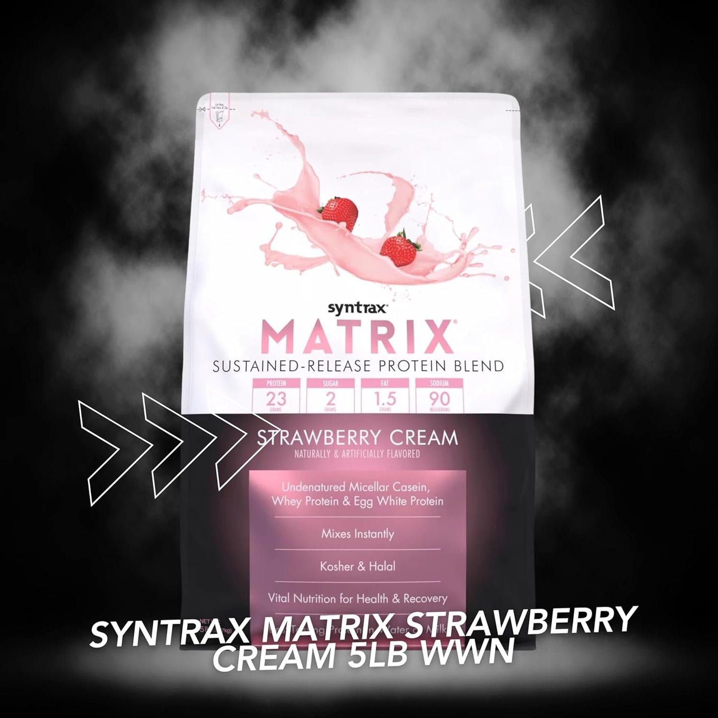 5lb Syntrax Matrix Protein Powder Bundle: Sustained-Release Casein & Whey Protein - Instant Mix Strawberry Cream Flavor with Nutrition Keychain