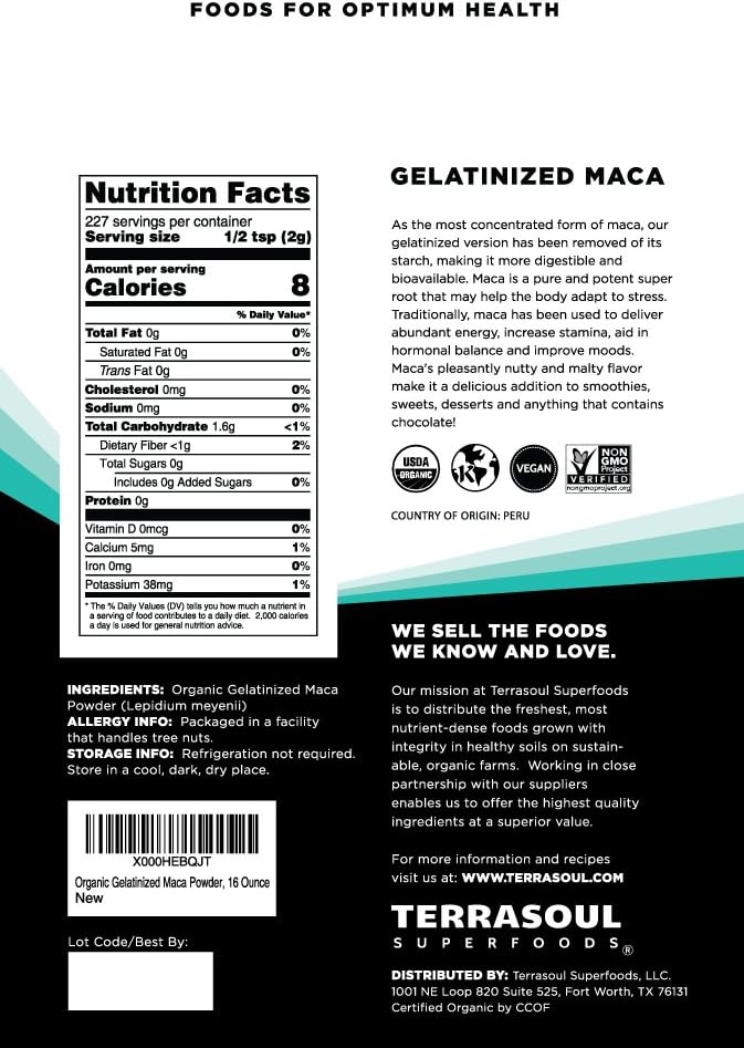 5lb Terrasoul Superfoods Organic Gelatinized Maca Powder - Premium Quality for Stamina & Energy Boost, Easy Digestion