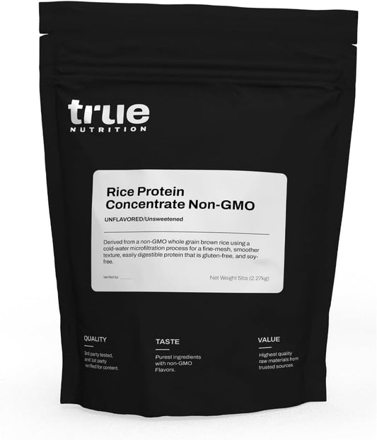 5LB Unflavored Rice Protein Concentrate - Cold Water Microfiltration, Gluten, Soy, Dairy Free - Non-GMO Powder by True Nutrition