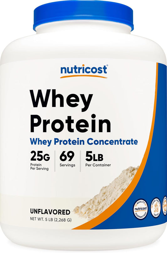 5lb Unflavored Whey Protein Powder by Nutricost - Made with Whey Protein Concentrate for Muscle Growth and Recovery