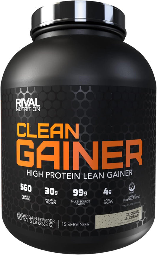5lbs Rival Nutrition Clean Gainer Cookies & Cream - High-Quality Weight Gain Supplement