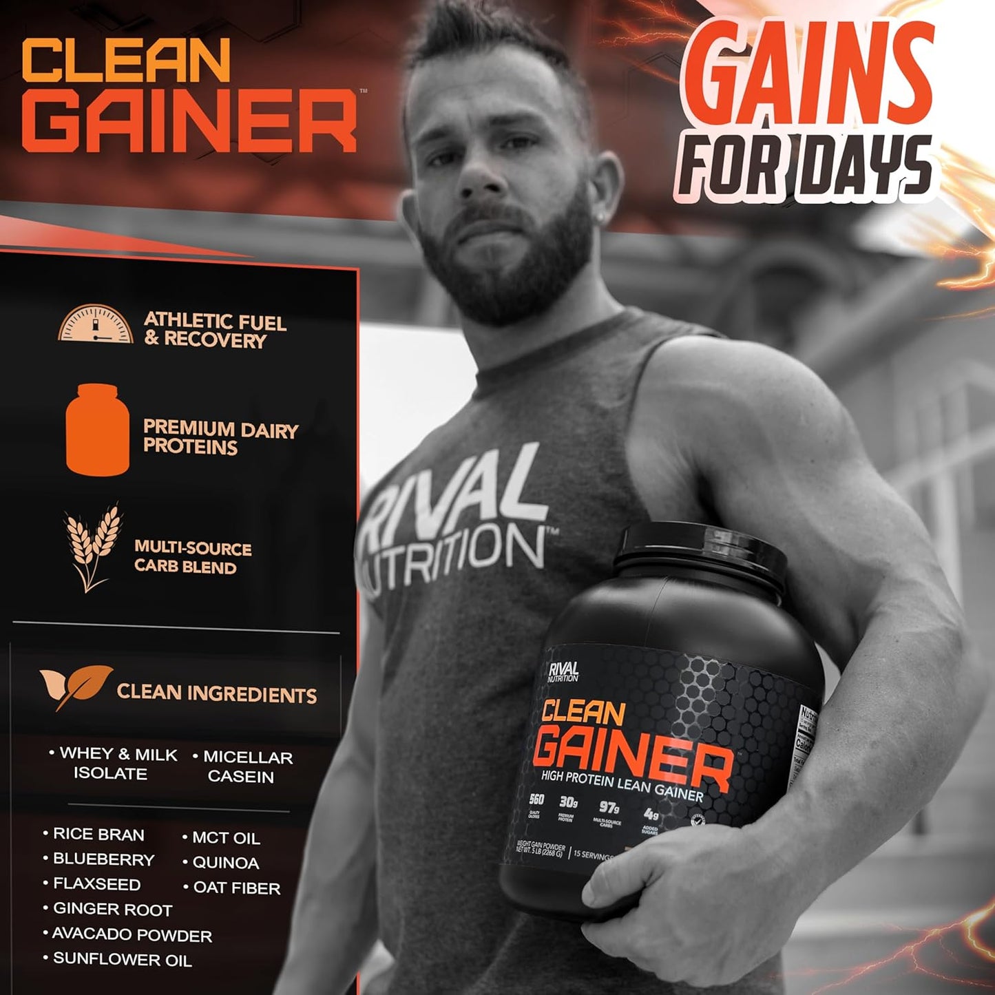 5lbs Rival Nutrition Clean Gainer Cookies & Cream - High-Quality Weight Gain Supplement