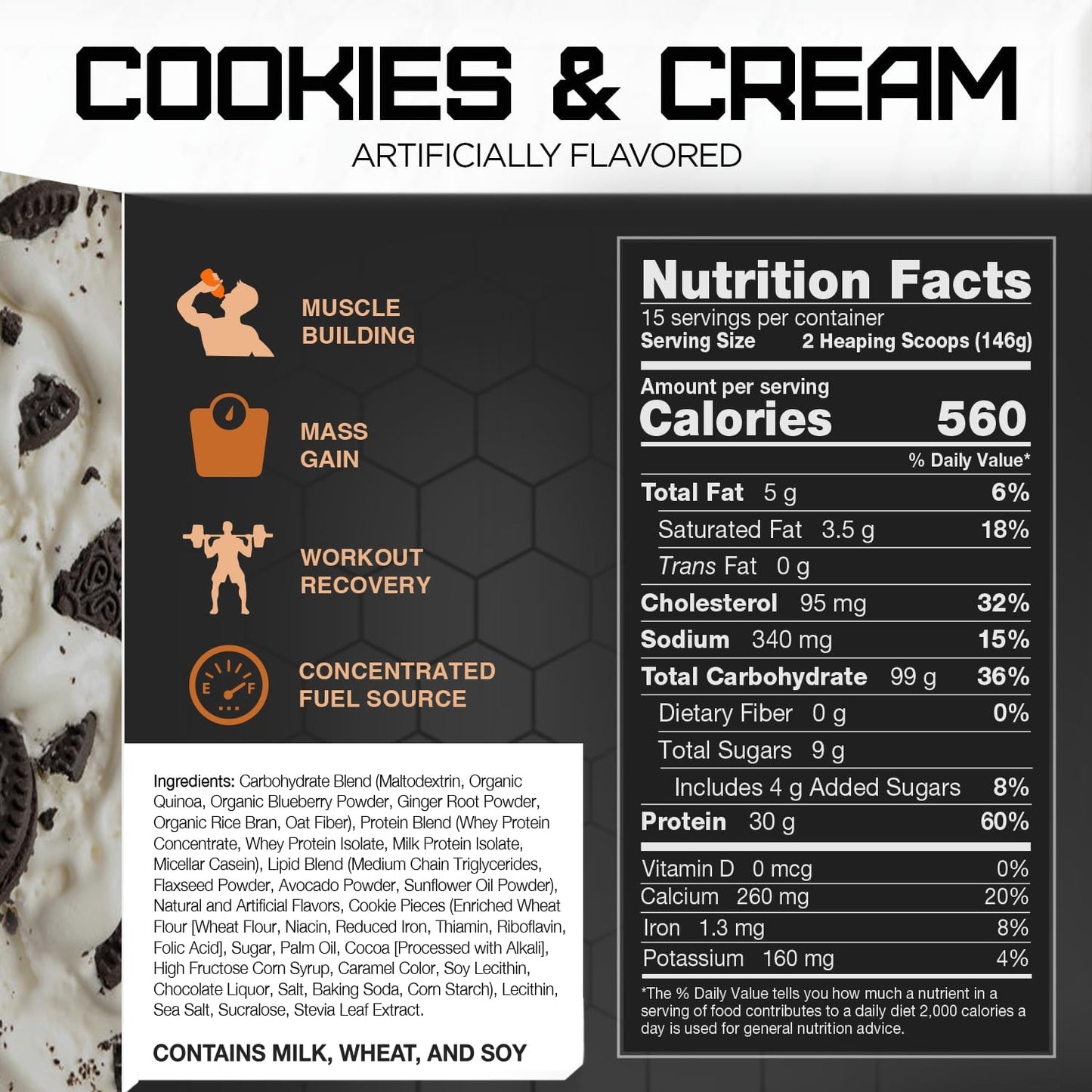 5lbs Rival Nutrition Clean Gainer Cookies & Cream - High-Quality Weight Gain Supplement