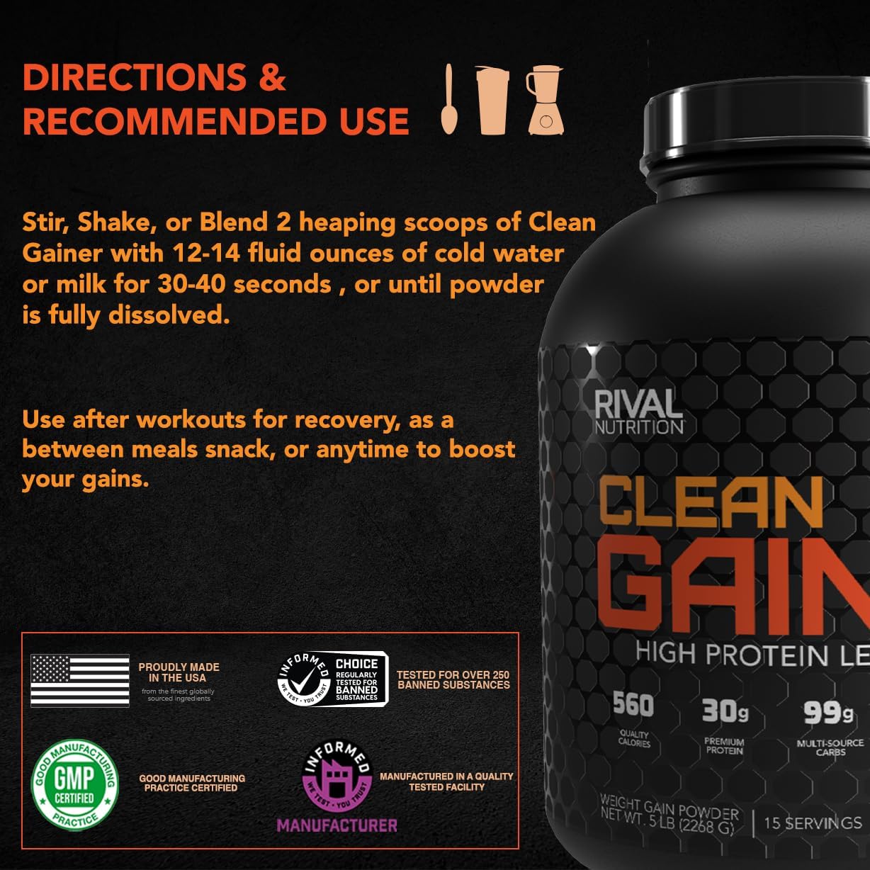 5lbs Rival Nutrition Clean Gainer Cookies & Cream - High-Quality Weight Gain Supplement