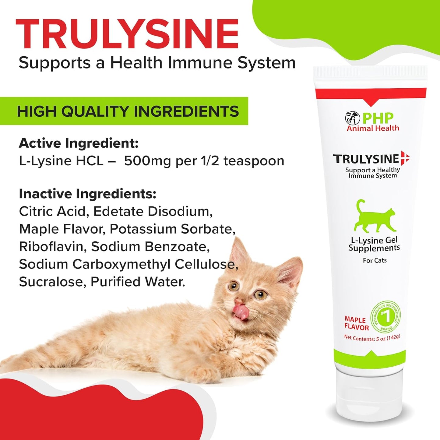 5oz Pet Health Pharma Trulysine Viralysine L-Lysine Gel Supplement for Cats - Boost Immune Health, Reduce Sneezing and Runny Nose - Maple Flavor - All Ages