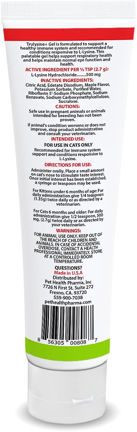 5oz Pet Health Pharma Trulysine Viralysine L-Lysine Gel Supplement for Cats - Boost Immune Health, Reduce Sneezing and Runny Nose - Maple Flavor - All Ages