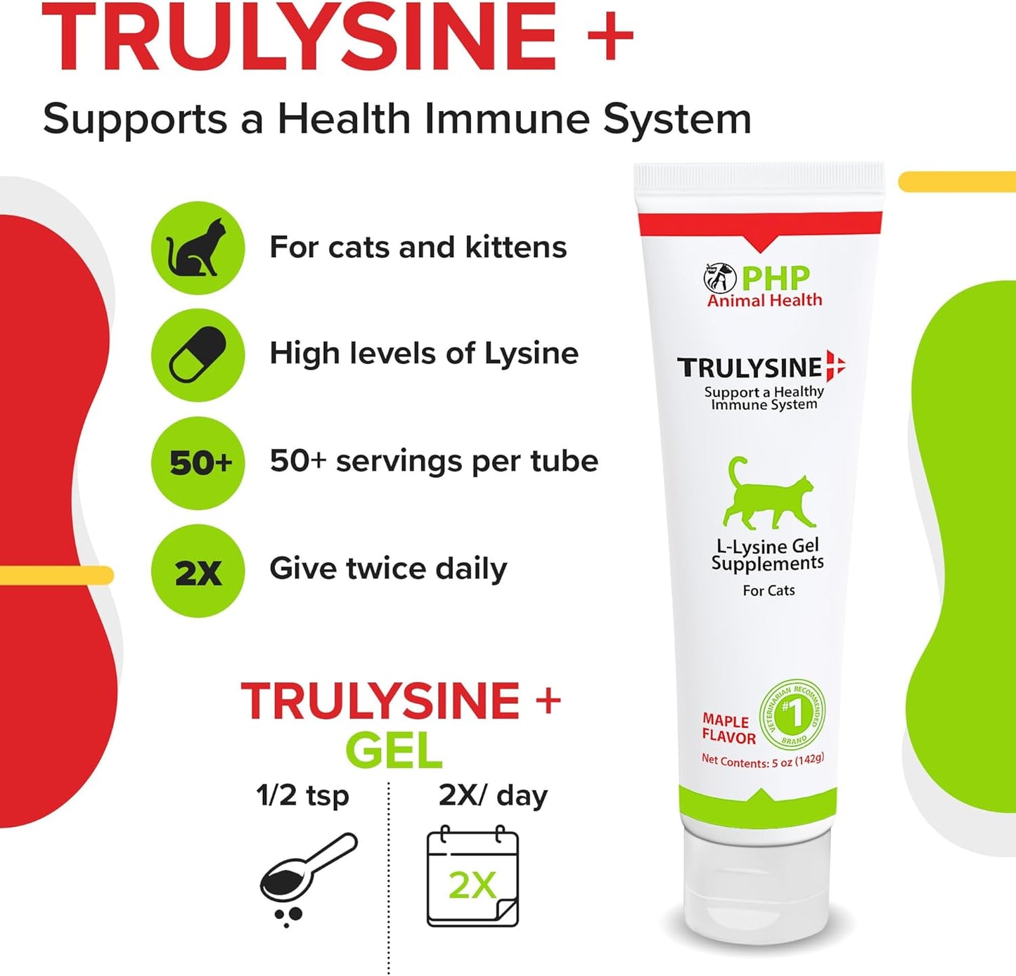 5oz Pet Health Pharma Trulysine Viralysine L-Lysine Gel Supplement for Cats - Boost Immune Health, Reduce Sneezing and Runny Nose - Maple Flavor - All Ages