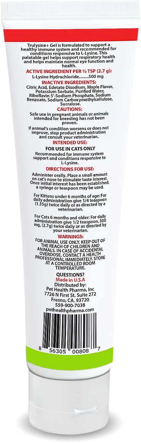 5oz Pet Health Pharma Trulysine Viralysine L-Lysine Gel Supplement for Cats - Boost Immune Health, Reduce Sneezing and Runny Nose - Maple Flavor - All Ages