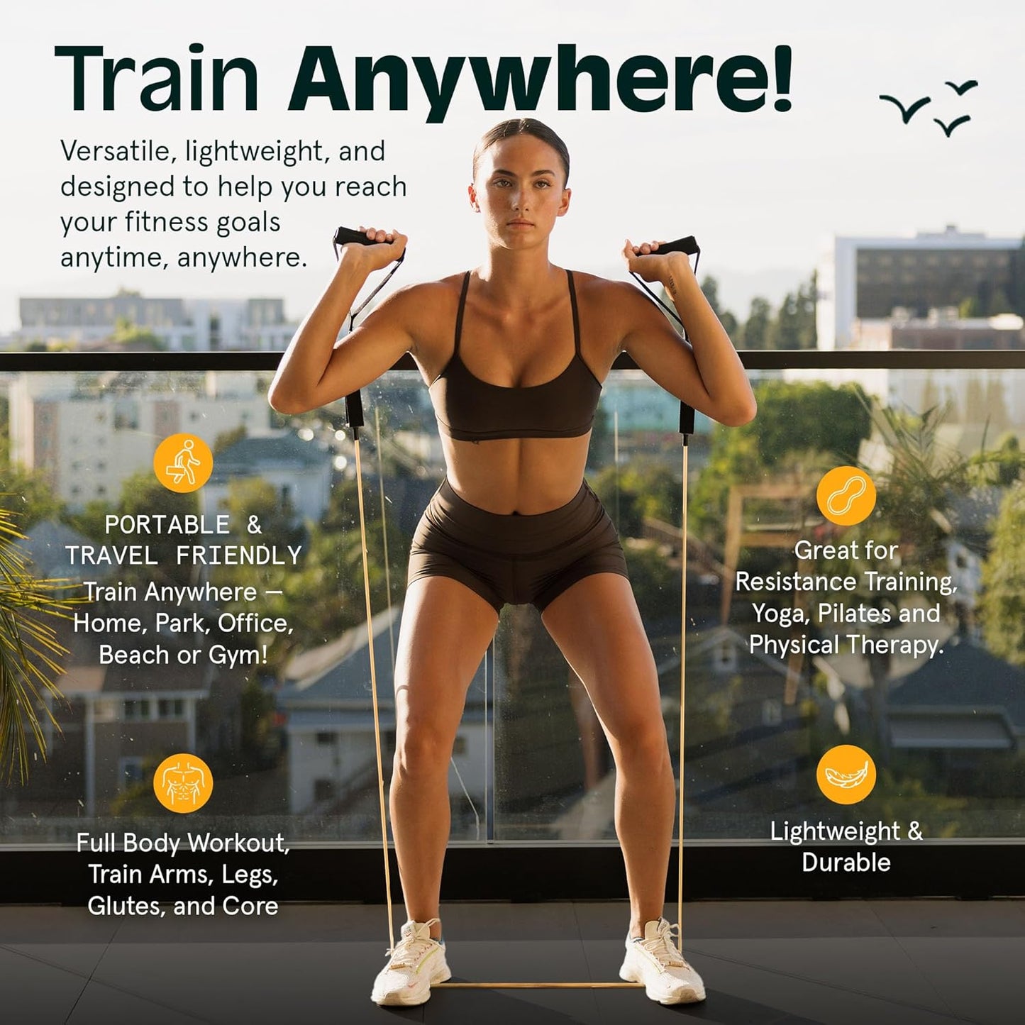5pc Retrospec Train Resistance Bands Set with Handles, Door Anchor, Carry Bag - Ideal for Women and Men Workouts
