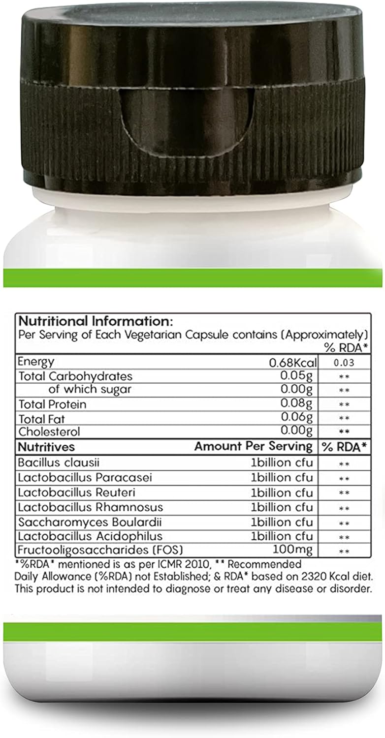 6 Billion CFU Probiotic Capsules with L. Acidophillus, L. Rhamnosus, L. paracasei, and More for Gut Health