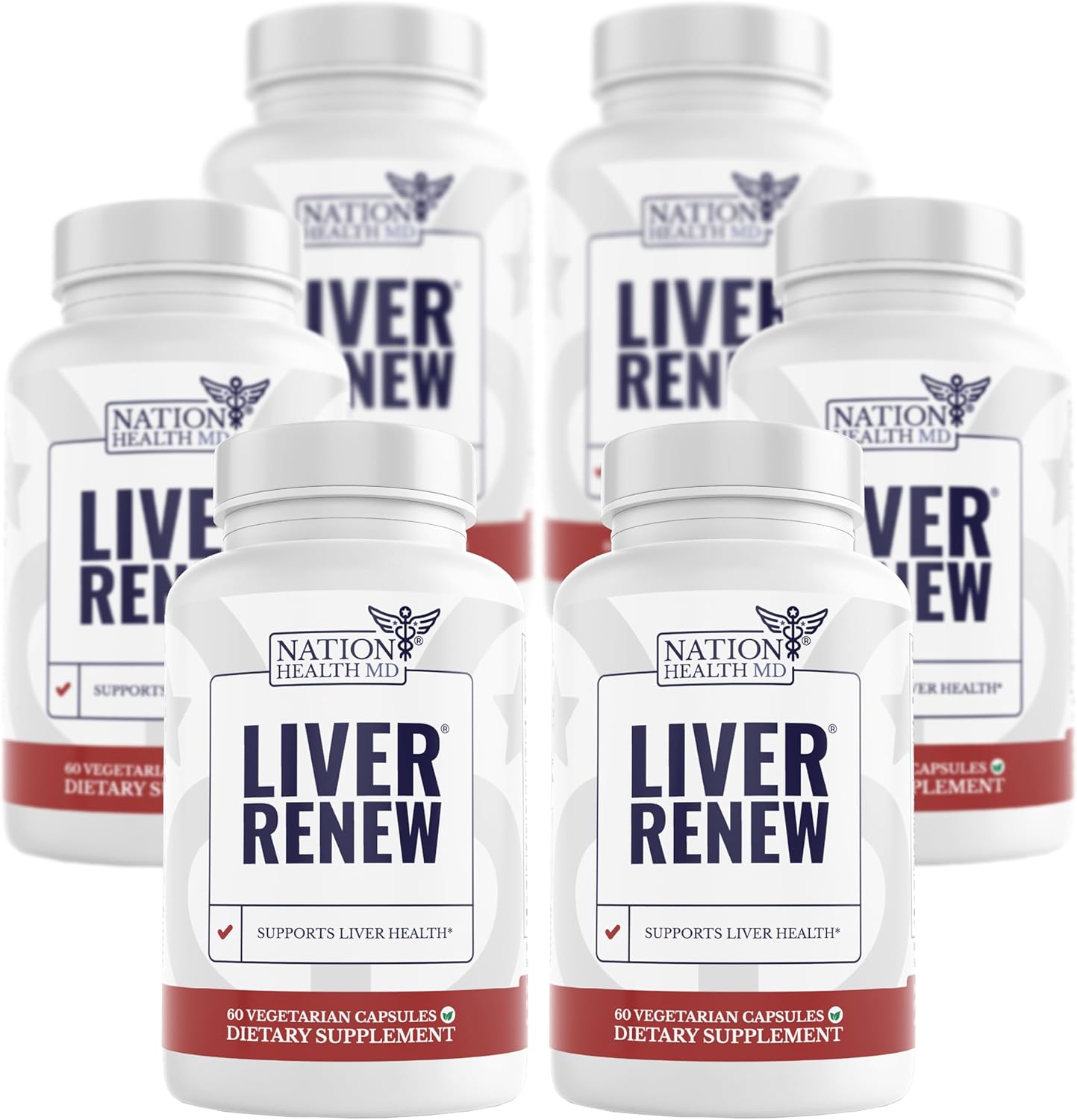 6 Bottles of NATION HEALTH MD Liver Renew - Liver Cleanse Detox & Repair Supplement with Artichoke, Milk Thistle, Dandelion, Turmeric - Liver Support