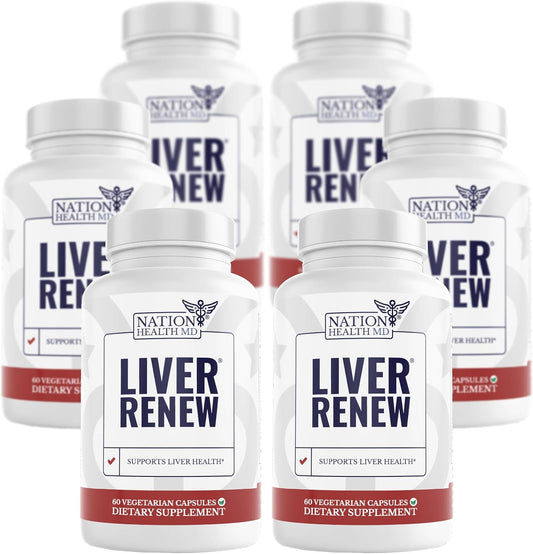 6 Bottles of NATION HEALTH MD Liver Renew - Liver Cleanse Detox & Repair Supplement with Artichoke, Milk Thistle, Dandelion, Turmeric - Liver Support