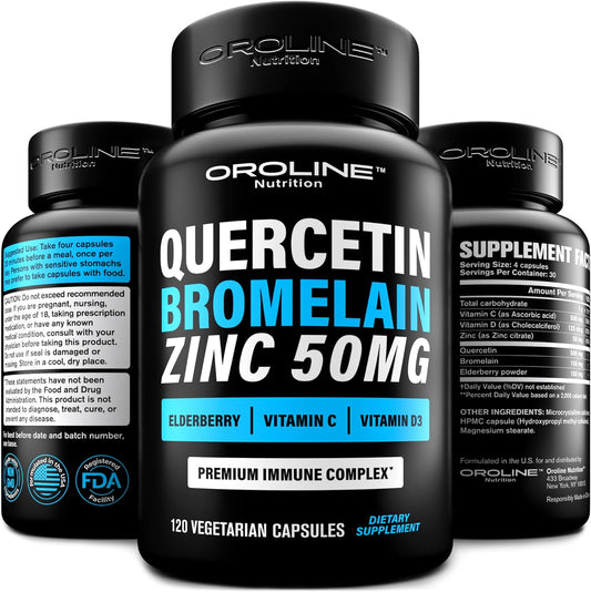 6-in-1 Antioxidant & Immune Support Supplement with Quercetin, Elderberry, Bromelain, Vitamin C, Zinc, Vitamin D3
