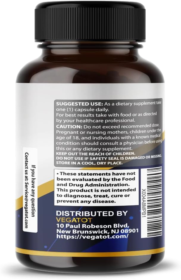 6-in-1 High-Strength Vegatot Turkesterone Supplement with Maca Root, Fenugreek, Tribulus - Boost Energy and Stamina - 3 Month Supply - 60 Capsules