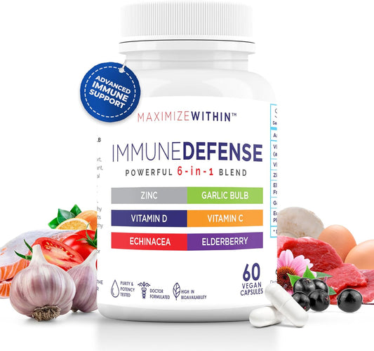 6-in-1 Immune Defense Supplement with Zinc, Vitamin C, Elderberry, Vitamin D, Echinacea, & Garlic - 60 Count