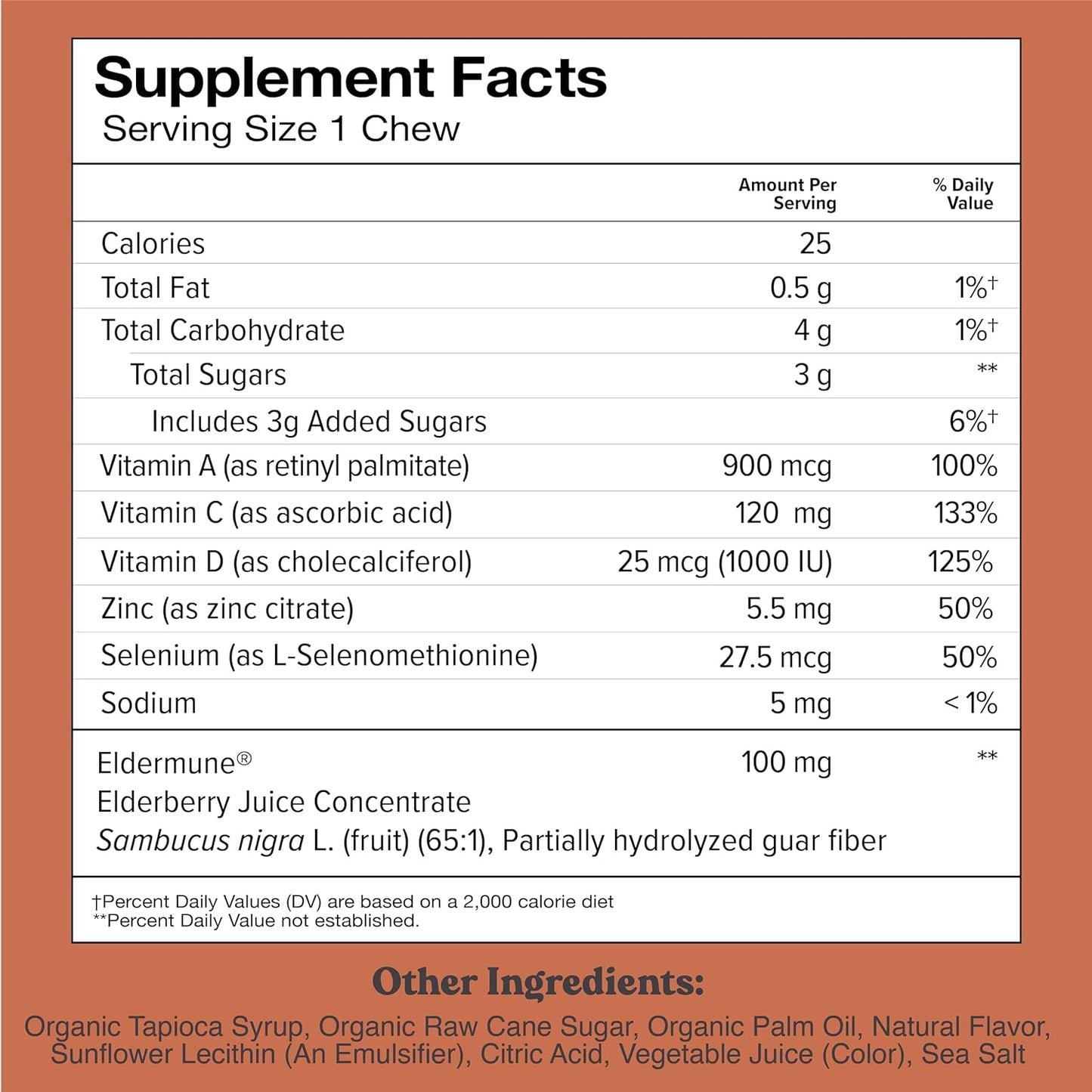 6-in-1 Immune Support Fruity Chews with Elderberry, Vitamin C, A & D, Zinc & Selenium - 30-Day Supply for Adults and Kids