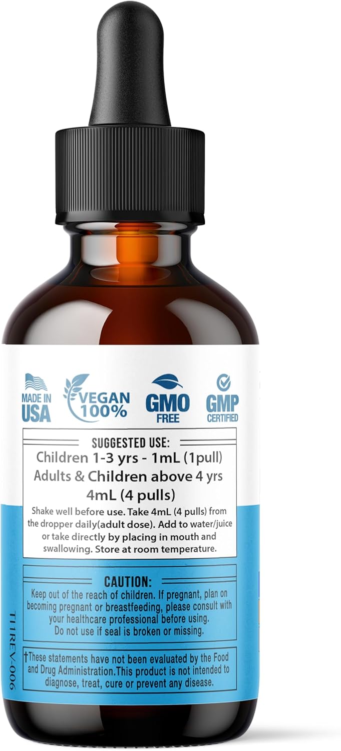 6-in-1 Liquid Multivitamin with Immunity Support Drops for Adults & Kids - Elderberry, Echinacea, Ginger - Passion Fruit Flavor - 4oz 4pk