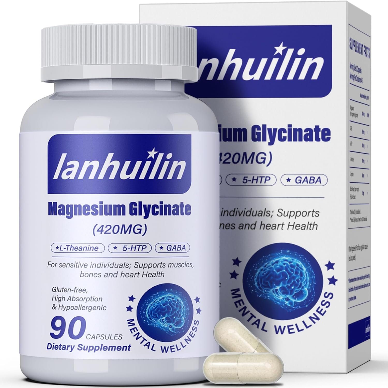 6-in-1 Magnesium Complex with GABA, 5-HTP, L-Theanine, L-Tyrosine - 90 Capsules, High Absorption Formula