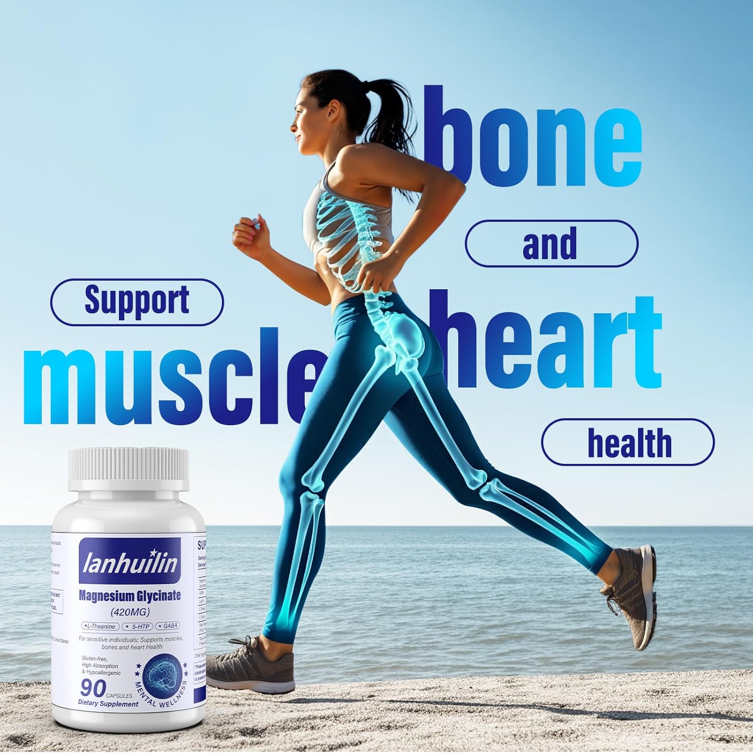 6-in-1 Magnesium Complex with GABA, 5-HTP, L-Theanine, L-Tyrosine - 90 Capsules, High Absorption Formula