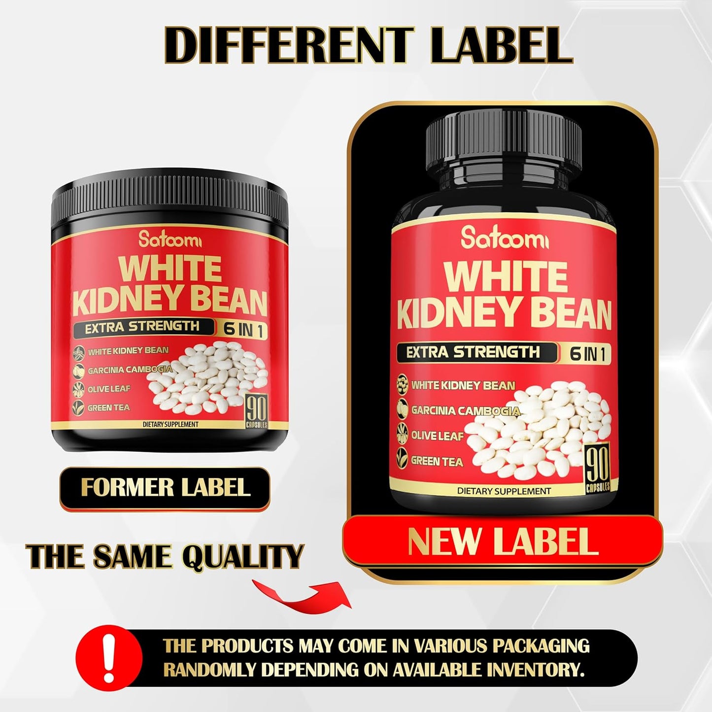 6-in-1 Satoomi White Kidney Bean Extract Capsules - 90 Capsules - 3 Month Supply - Carb Scale Down Support with Olive Leaf, Green Coffee Bean, Green Tea Blend