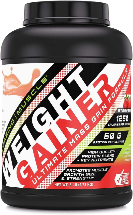 6 Lb Amazing Muscle Whey Protein Gainer for Lean Muscle Growth & Recovery - Strawberry Flavor