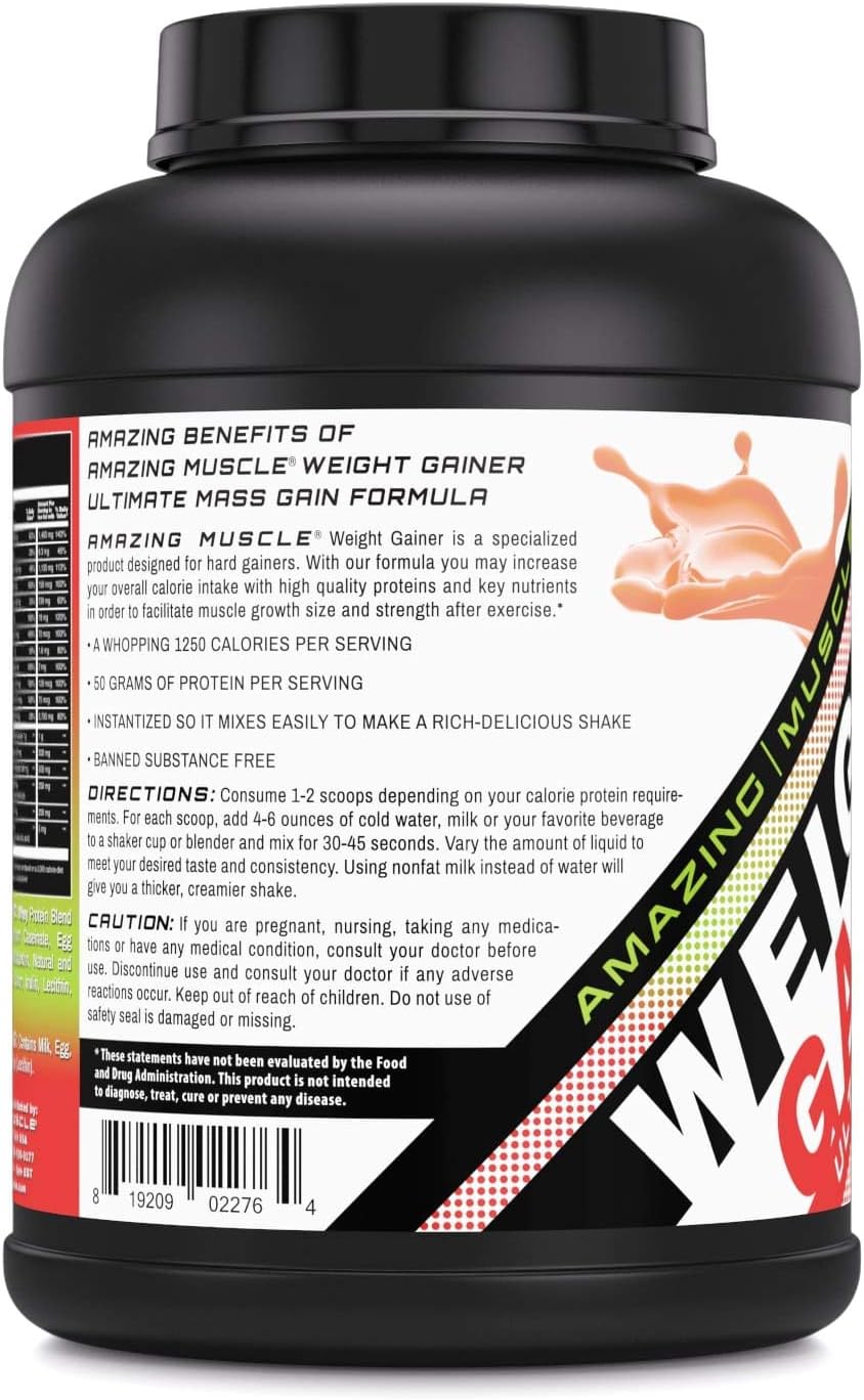 6 Lb Amazing Muscle Whey Protein Gainer for Lean Muscle Growth & Recovery - Strawberry Flavor