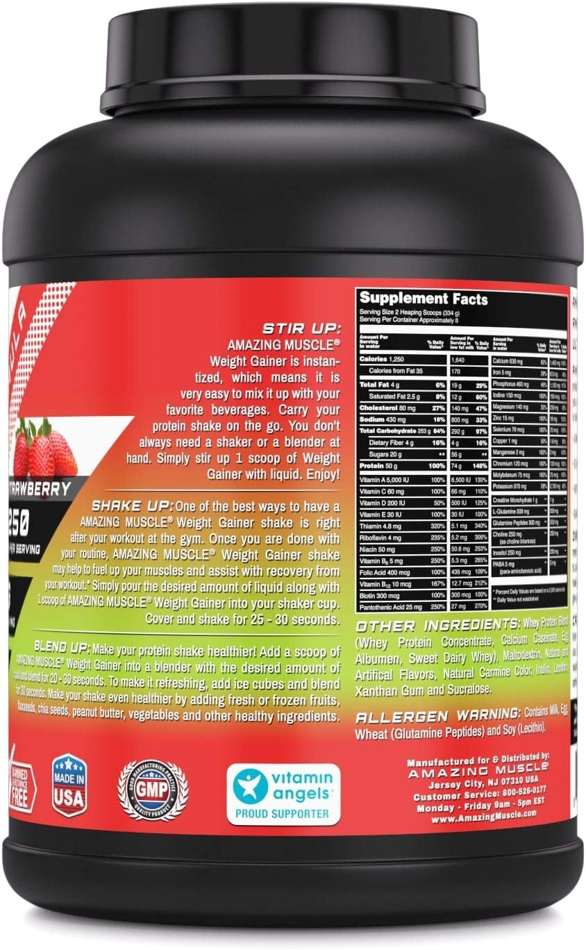 6 Lb Amazing Muscle Whey Protein Gainer for Lean Muscle Growth & Recovery - Strawberry Flavor