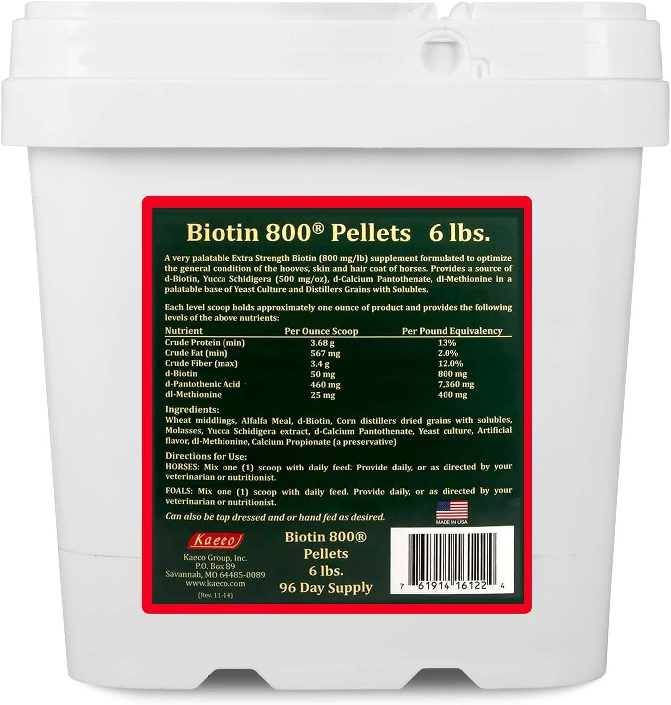 6 lb RJ Matthews Biotin 800 Pellets for Horse Hoof Health and Coat Shine