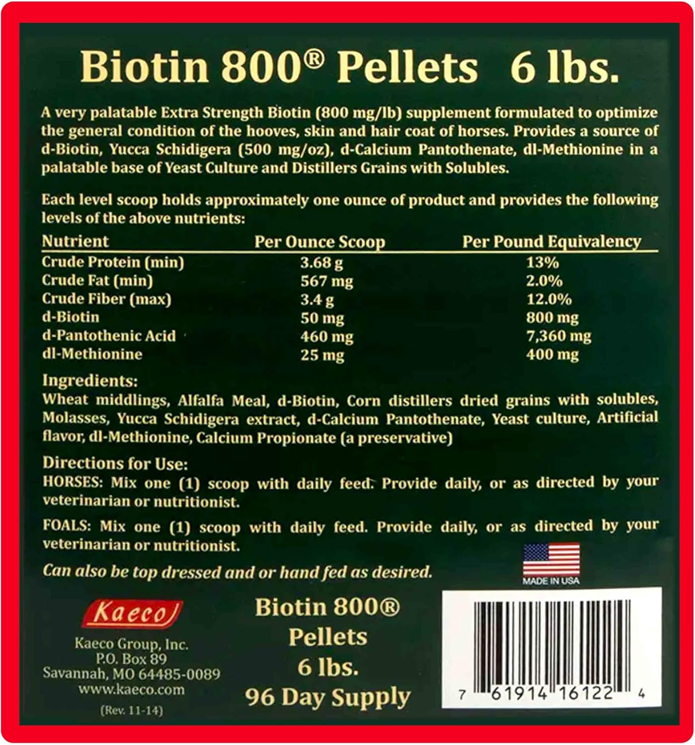 6 lb RJ Matthews Biotin 800 Pellets for Horse Hoof Health and Coat Shine