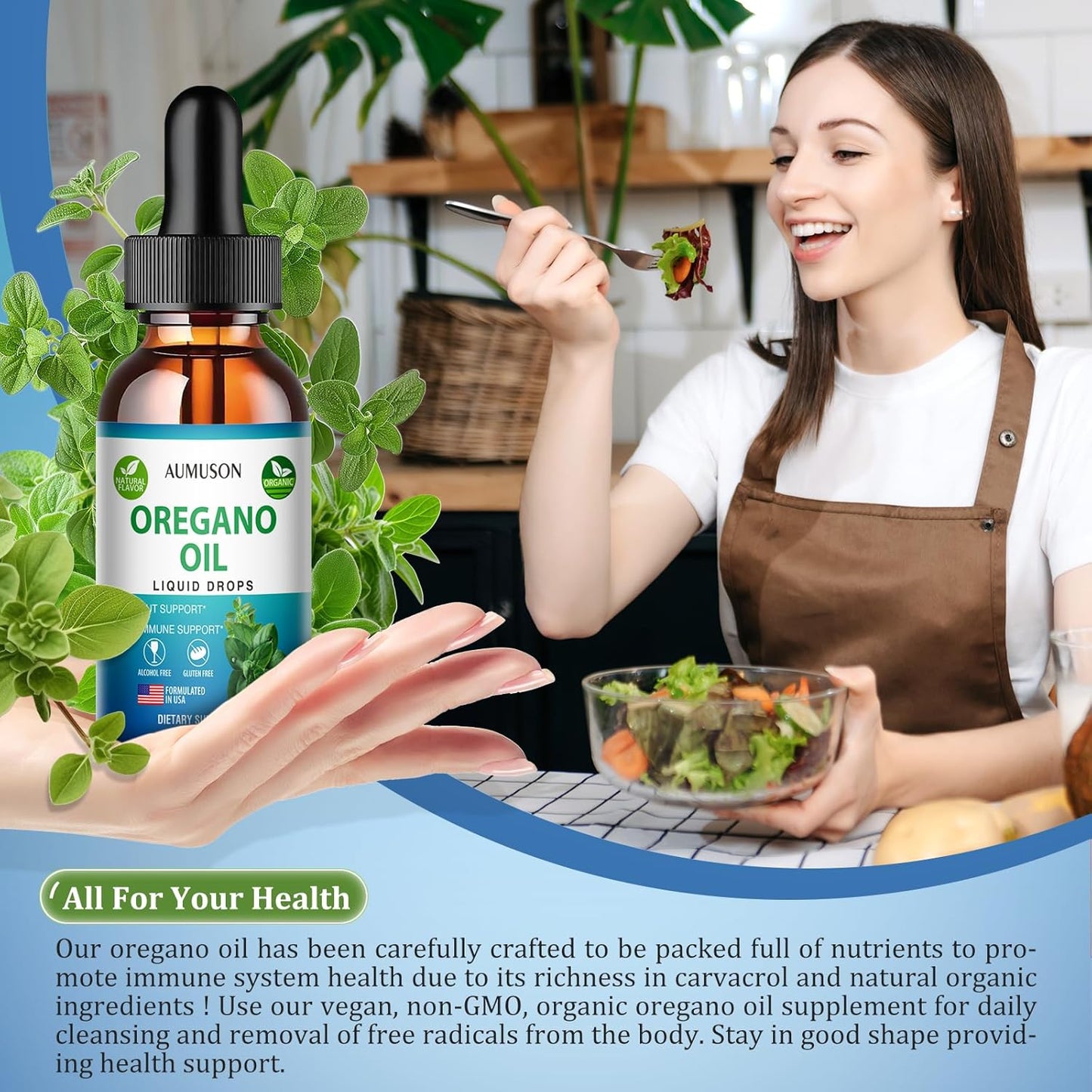 6 Month Supply AUMUSON Oregano Oil Liquid Drops with Carvacrol & Vitamin E for Cleanse, Detox, Immune Support, Digestive Health - Pure Vegan Herbal Extract 2oz Tincture