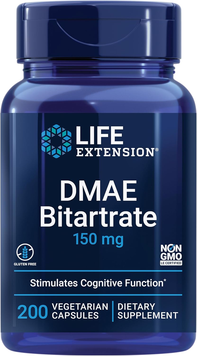 6-Month Supply Life Extension DMAE Bitartrate Capsules, Supports Neurotransmitter Production, Gluten-Free, Non-GMO, Vegetarian - 200 Count