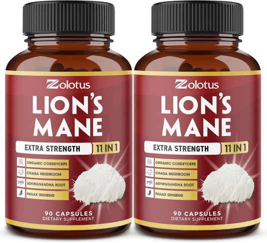 6 Month Supply Lions Mane Mushroom Supplement with Cordeyceps, Reishi, Ashwagandha - Focus, Memory, Brain, Immune, Energy Pills - 180 Capsules