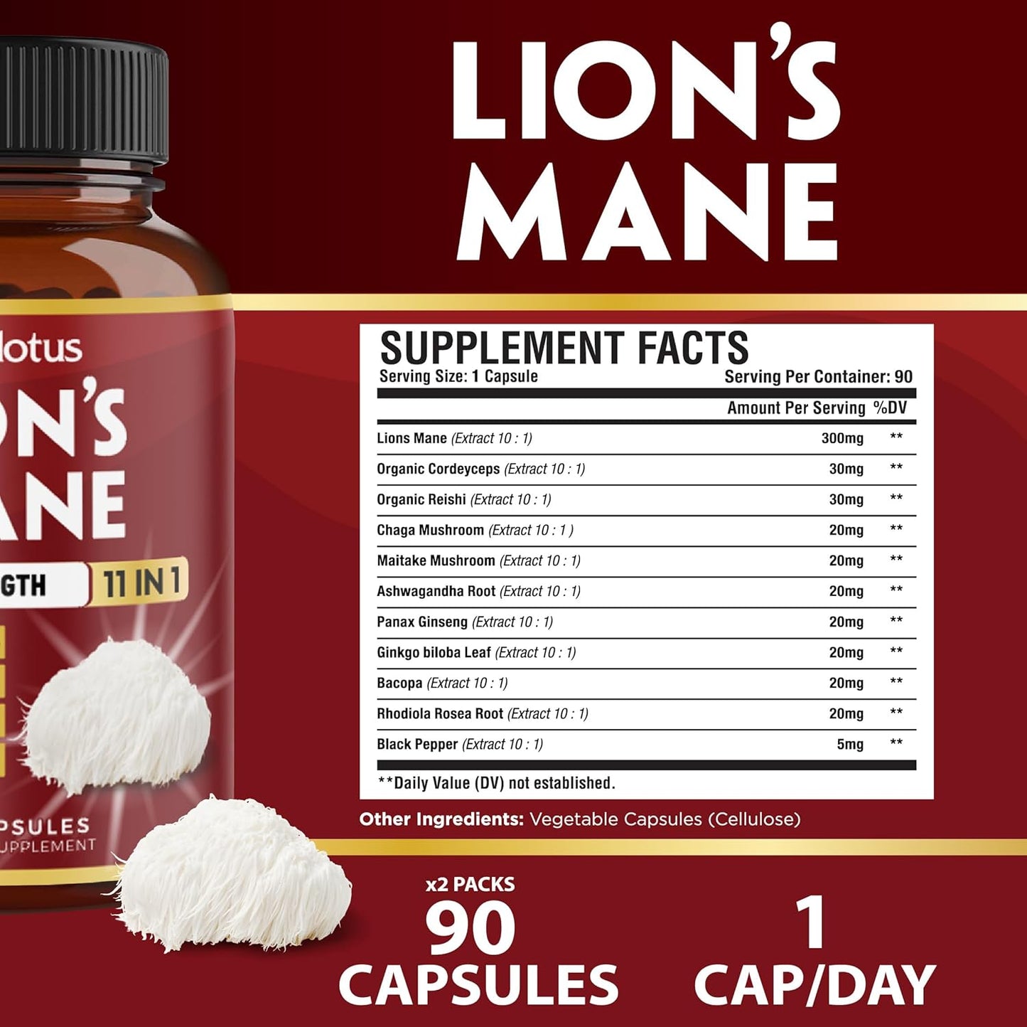 6 Month Supply Lions Mane Mushroom Supplement with Cordeyceps, Reishi, Ashwagandha - Focus, Memory, Brain, Immune, Energy Pills - 180 Capsules