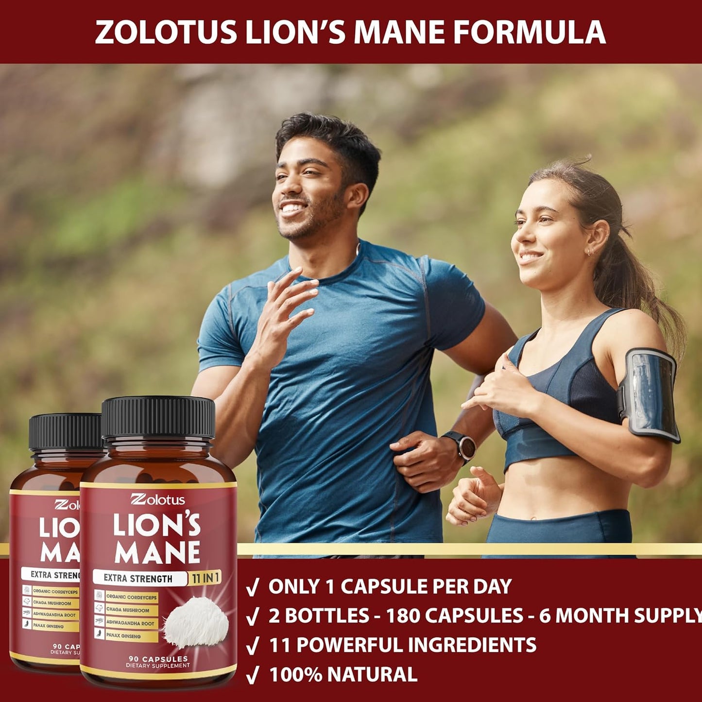 6 Month Supply Lions Mane Mushroom Supplement with Cordeyceps, Reishi, Ashwagandha - Focus, Memory, Brain, Immune, Energy Pills - 180 Capsules