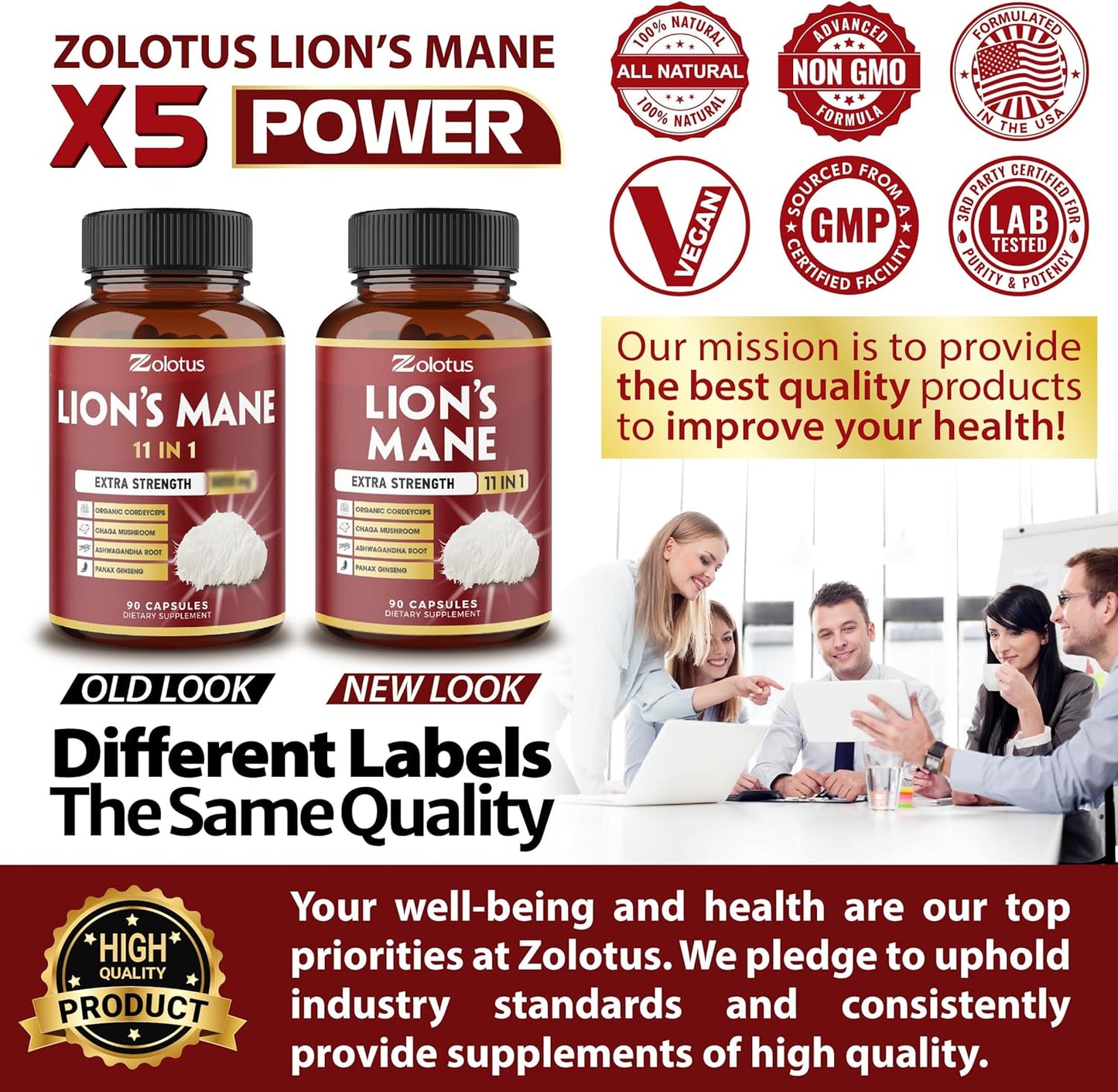 6 Month Supply Lions Mane Mushroom Supplement with Cordeyceps, Reishi, Ashwagandha - Focus, Memory, Brain, Immune, Energy Pills - 180 Capsules
