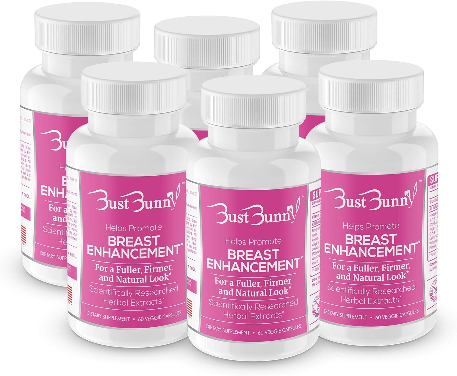 6-Month Supply of Bust Bunny Breast Enhancement Pills - Vegan-Friendly Formula for Natural Breast Enlargement and Increased Bust Size