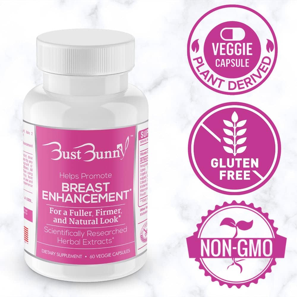 6-Month Supply of Bust Bunny Breast Enhancement Pills - Vegan-Friendly Formula for Natural Breast Enlargement and Increased Bust Size