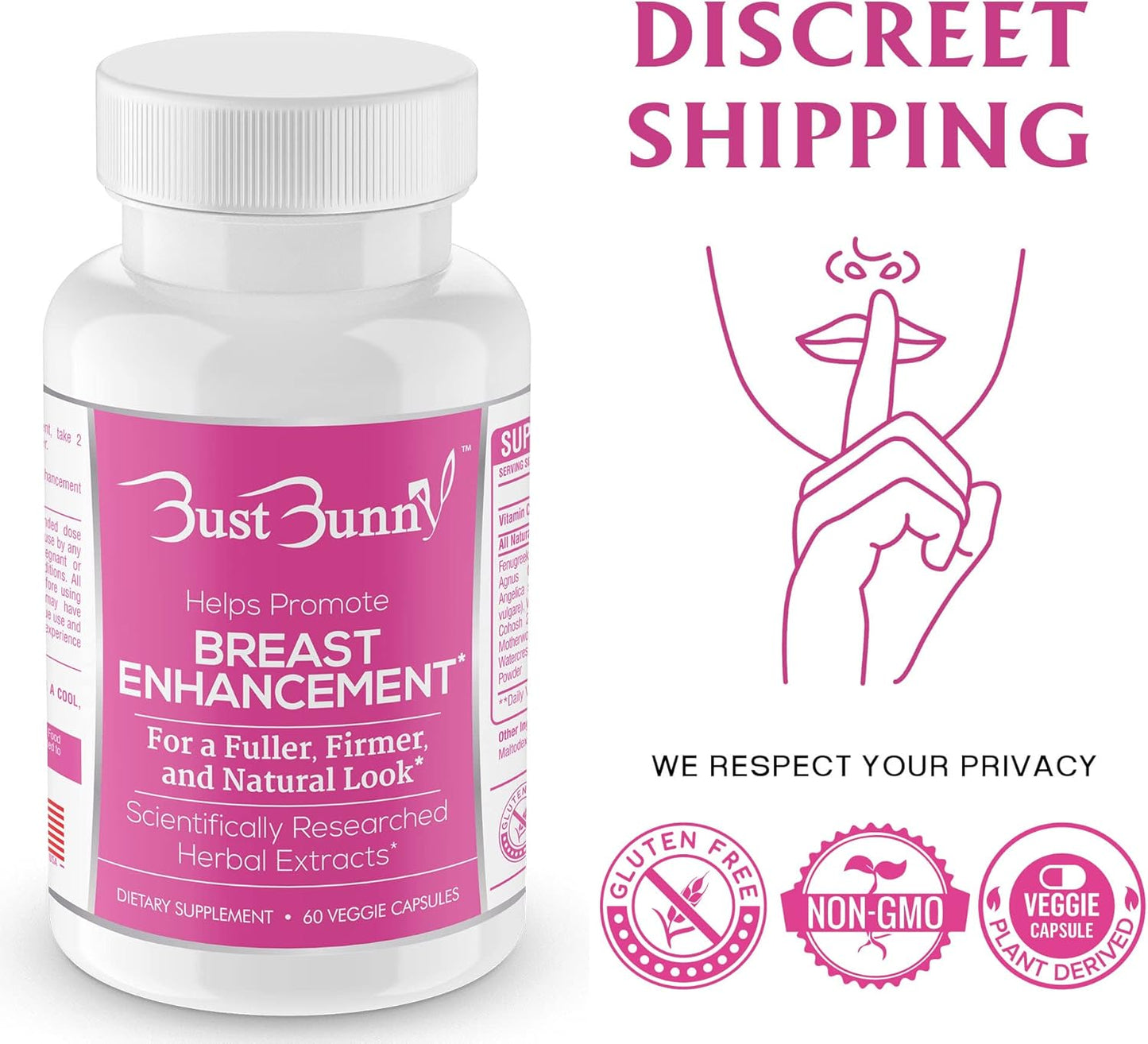 6-Month Supply of Bust Bunny Breast Enhancement Pills - Vegan-Friendly Formula for Natural Breast Enlargement and Increased Bust Size