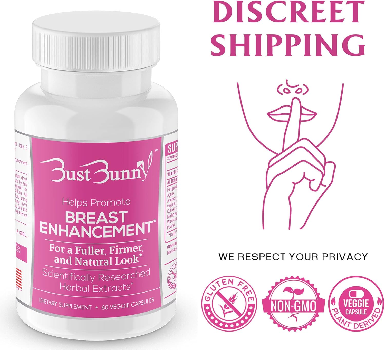 6-Month Supply of Bust Bunny Breast Enhancement Pills - Vegan-Friendly Formula for Natural Breast Enlargement and Increased Bust Size