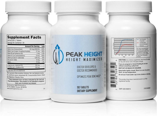 6 Month Supply of Peak Height Grow Taller Supplement - Doctor Recommended Height Pill with 90 Tablets per Pack