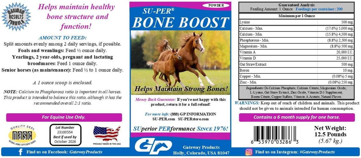 6 Month Supply of SU-PER Bone Boost Horse Minerals for Bone Growth - 12.5 Pounds of Calcium, Phosphorus, and Magnesium Support