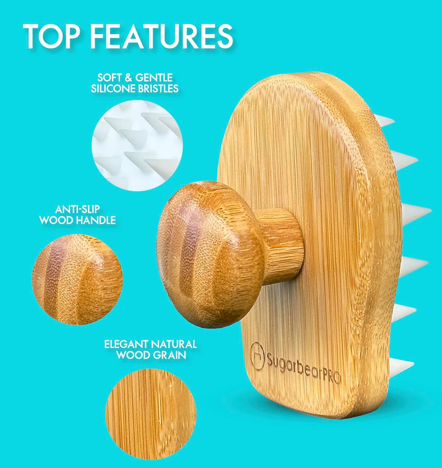 6 Month Supply of SugarbearPro Bamboo Scalp Massager & Scrubber + Vegan Hair Vitamin Gummies with Extra Strength Biotin for Healthy Hair & Scalp Care