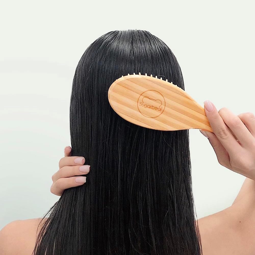 6 Month Supply of SugarbearPro Gentle Detangling Bamboo Hair Brush & Vegan Hair Vitamin Gummies with Extra Strength Biotin 6000mcg for Healthy Hair Types