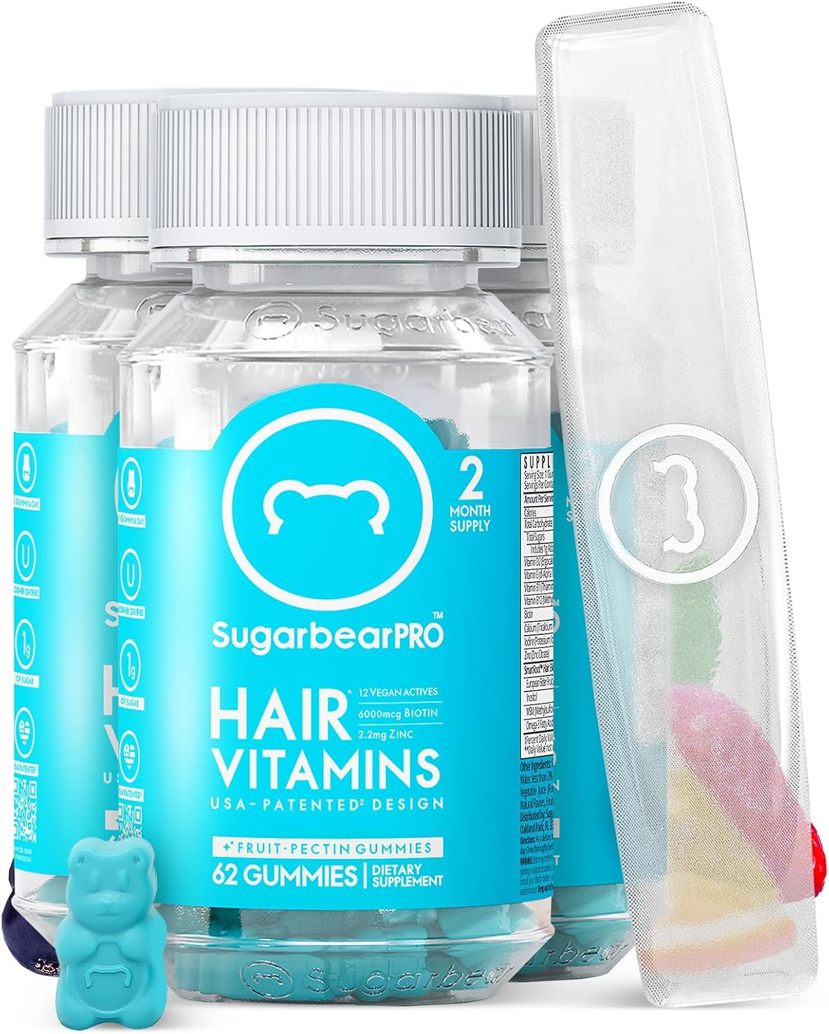 6-Month Supply SugarbearPro Glass Nail File & Buffer + Vegan Hair & Nail Vitamin Gummies - Extra Strength Biotin 6000mcg for Stronger Nails