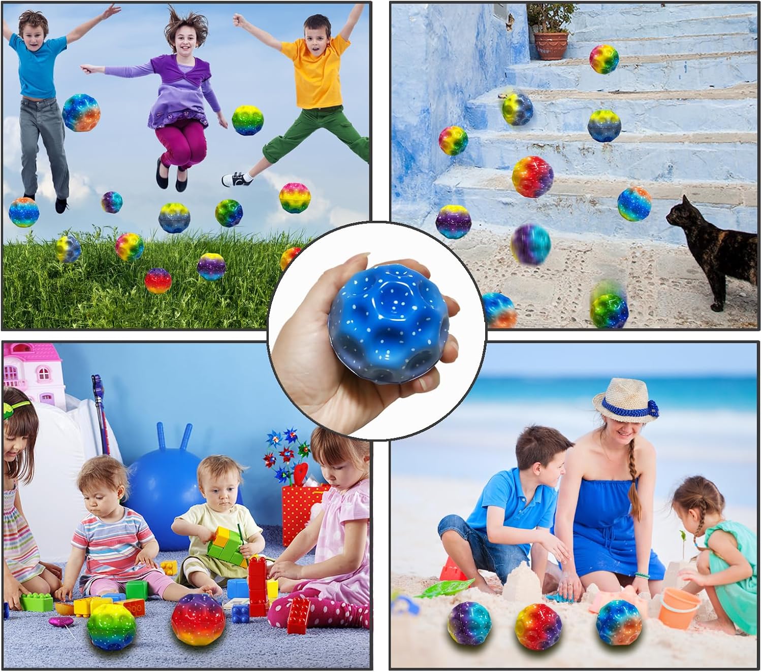 6 Pack Astro Jump Ball Set - Multicolored Spaceballs for Kids - Super High Bouncing Lightweight Balls - Fun Bouncy Toy for Stress Relief