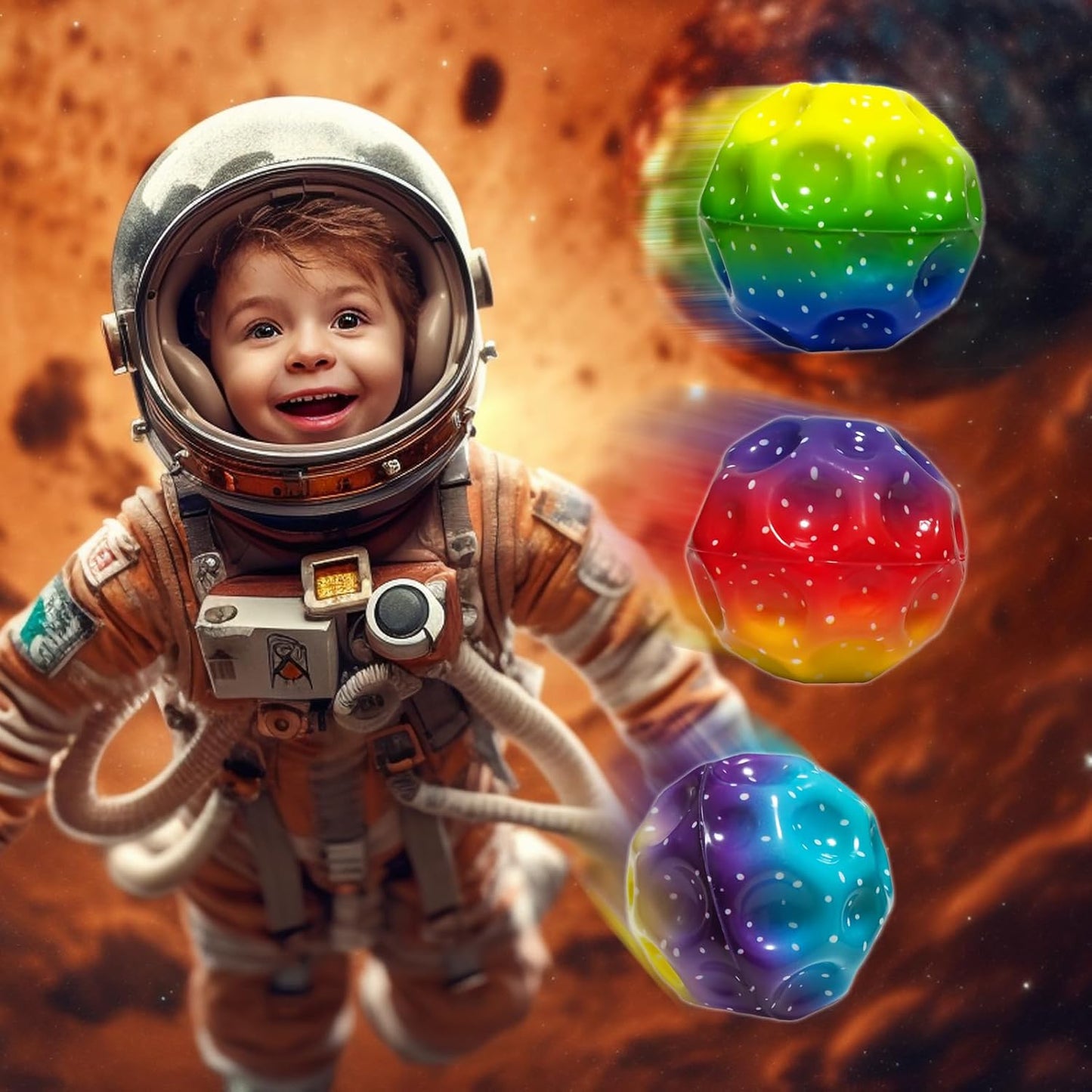 6 Pack Astro Jump Ball Set - Multicolored Spaceballs for Kids - Super High Bouncing Lightweight Balls - Fun Bouncy Toy for Stress Relief