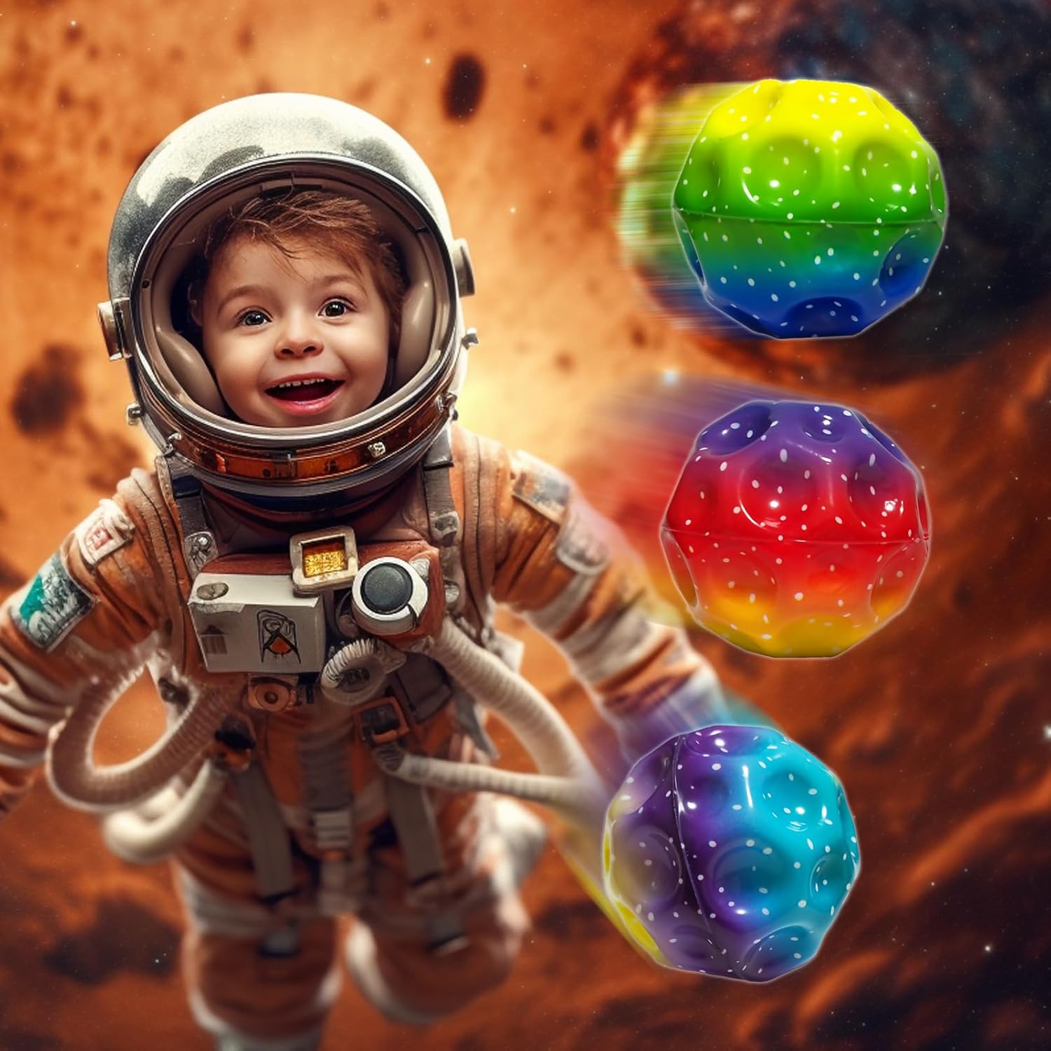 6 Pack Astro Jump Ball Set - Multicolored Spaceballs for Kids - Super High Bouncing Lightweight Balls - Fun Bouncy Toy for Stress Relief